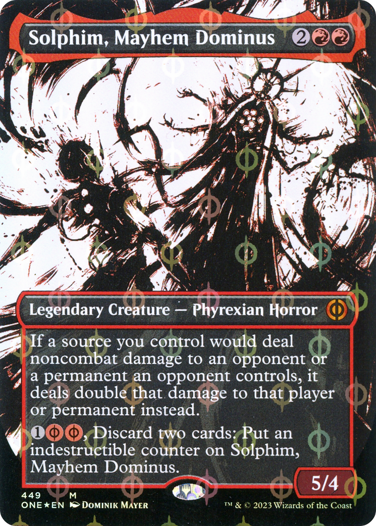 Solphim, Mayhem Dominus (Borderless Ichor Step-and-Compleat Foil) [Phyrexia: All Will Be One] - Evolution TCG