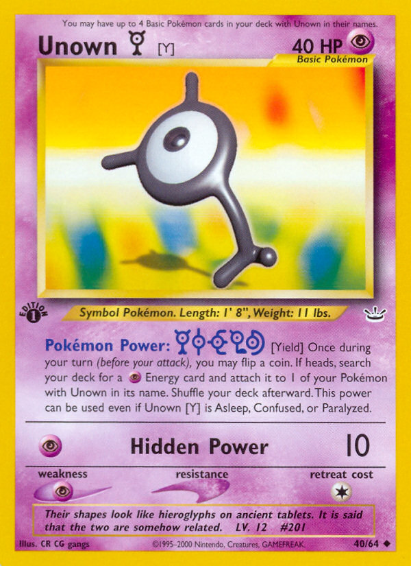 Unown [Y] (40/64) [Neo Revelation 1st Edition] - Evolution TCG