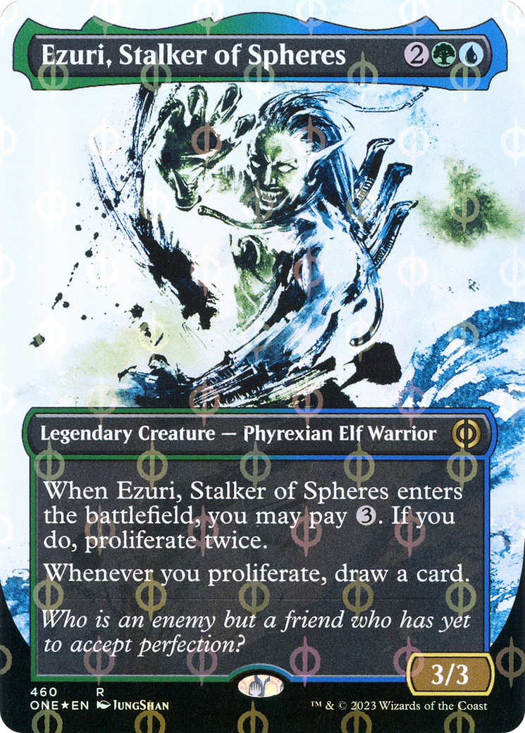 Ezuri, Stalker of Spheres (Borderless Ichor Step-and-Compleat Foil) [Phyrexia: All Will Be One] - Evolution TCG