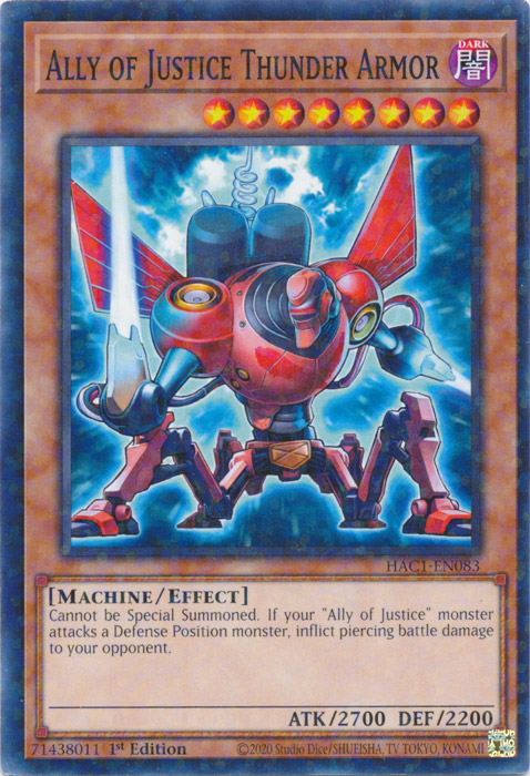 Ally of Justice Thunder Armor (Duel Terminal) [HAC1-EN083] Common - Evolution TCG