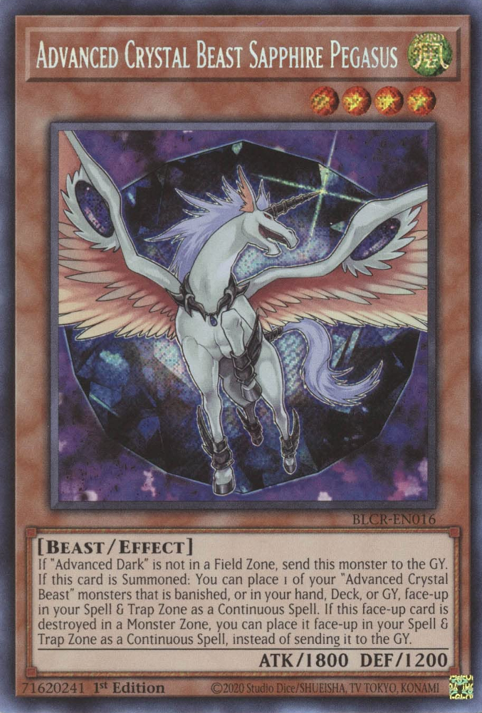 Advanced Crystal Beast Sapphire Pegasus [BLCR-EN016] Secret Rare - Evolution TCG