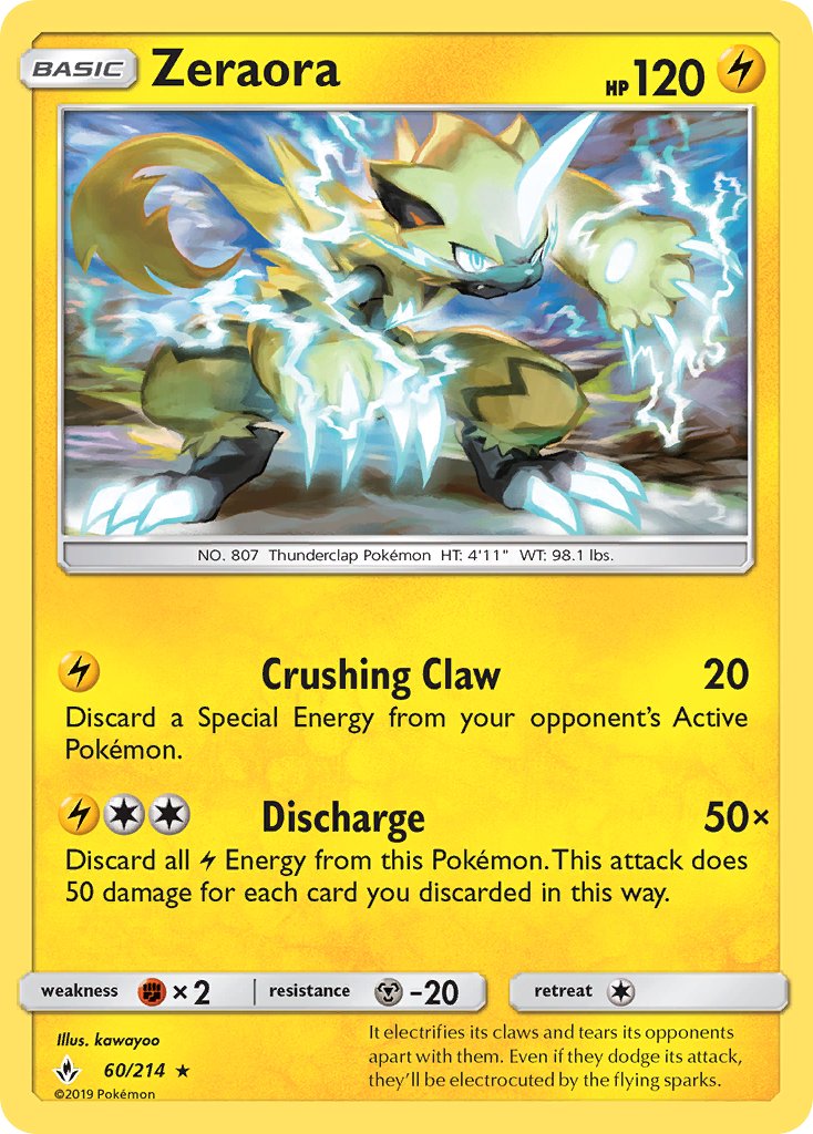 Zeraora (60/214) (Cracked Ice Holo) (Theme Deck Exclusive) [Sun & Moon: Unbroken Bonds] - Evolution TCG