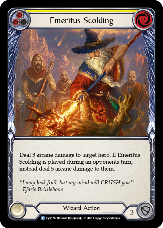 Emeritus Scolding (Yellow) [EVR126] (Everfest)  1st Edition Rainbow Foil - Evolution TCG