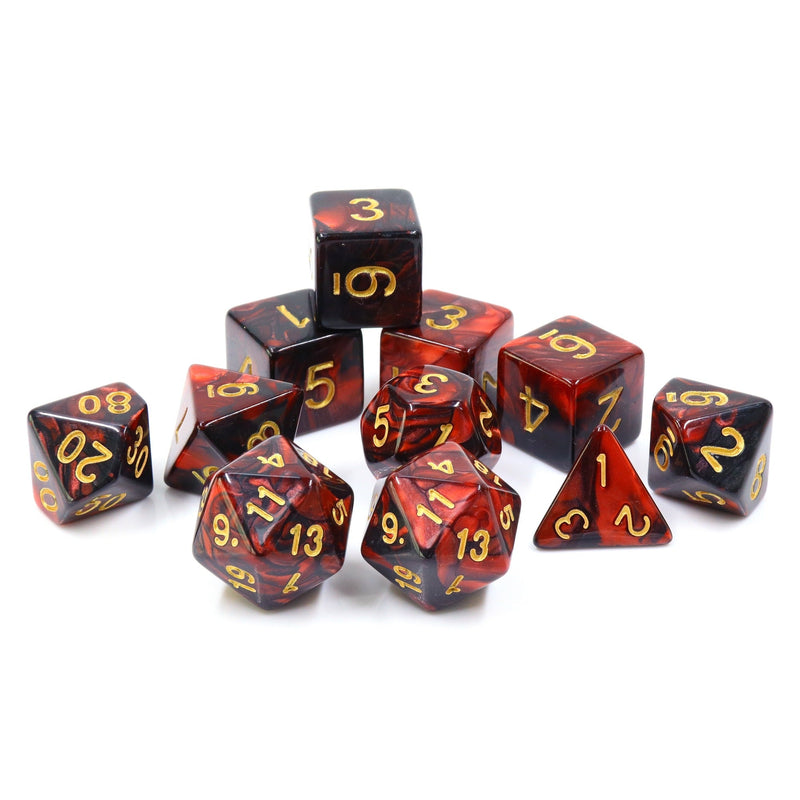 A&H Dice: Blend - Black & Pearl Red - Poly 11 Die Set - Evolution TCG