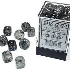 Chessex 12mm 36d6 Borealis Luminary Light Smoke/Silver - Evolution TCG