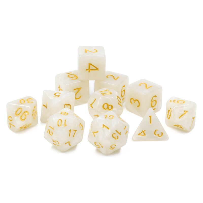 A&H Dice: Pearl - White - Poly 11 Die Set - Evolution TCG