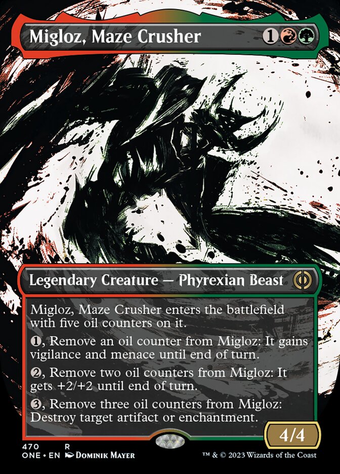 Migloz, Maze Crusher (Borderless Ichor Step-and-Compleat Foil) [Phyrexia: All Will Be One] - Evolution TCG