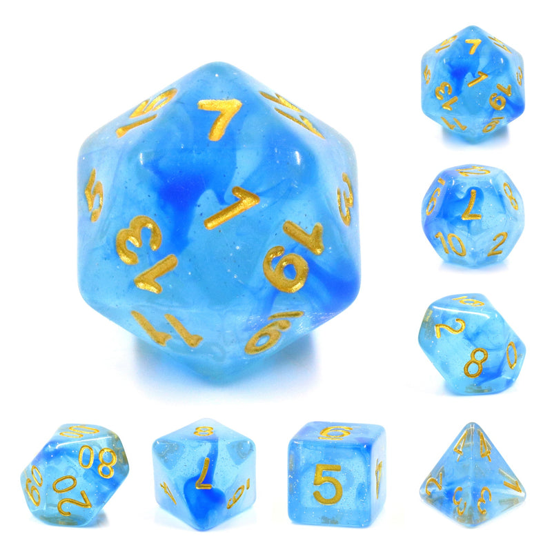 A&H Dice: Transparent Blue Glitter - Poly 7 Die Set - Evolution TCG