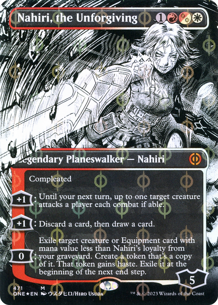 Nahiri, the Unforgiving (Borderless Manga Step-and-Compleat Foil) [Phyrexia: All Will Be One] - Evolution TCG