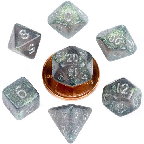 7-Die Set 10mm Stardust Gray with Silver Numbers - Evolution TCG