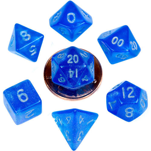 7-Die Set 10mm Stardust Blue w/ Silver Numbers - Evolution TCG